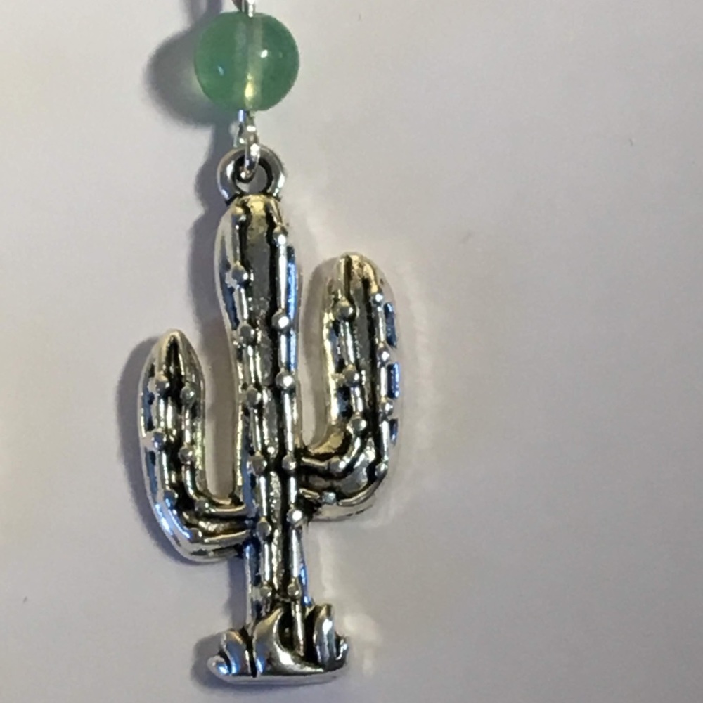 Green Aventurine Silver Cactus Earrings - Picture 8 of 8